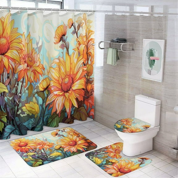 Sunflower Shower Curtain Sets with Rugs 4 Piece Rustic