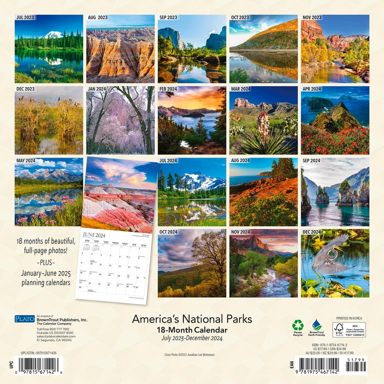 America's National Parks | 2024 12x24" 18 Month Wall Calendar | Jul '23 -  Dec '24 | Plato - Walmart.com