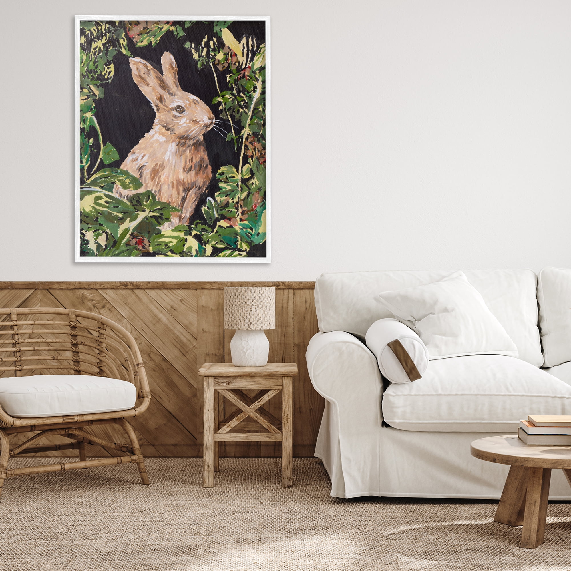 Stupell Industries Wreathed Botanicals Rabbit White Framed Giclee Art, design by Melissa Wang