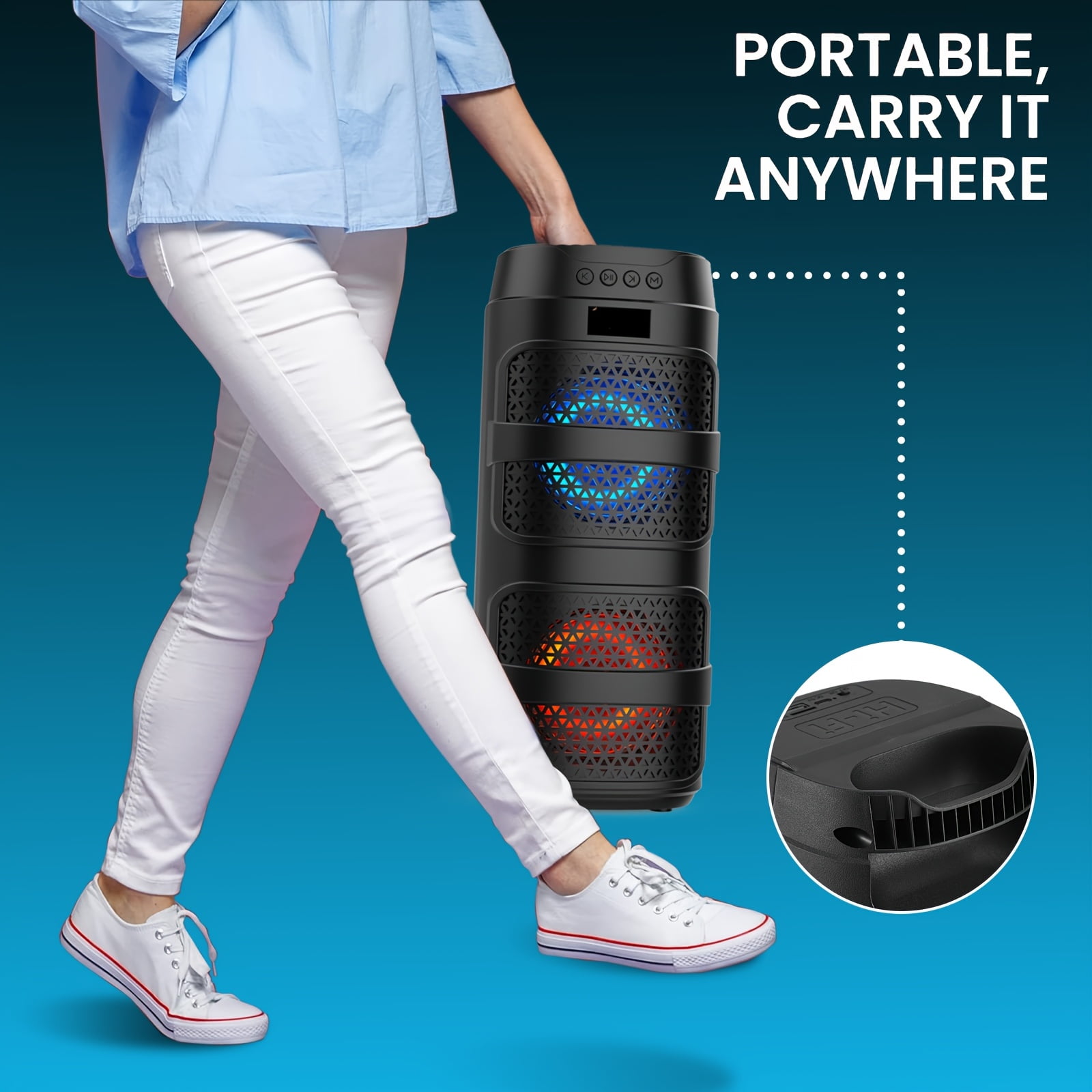 Portable 3000W Wireless Speaker with Disco Lights, Rechargeable Battery & Charging Cable for Outdoor Entertainment | Durable & Colorful LED