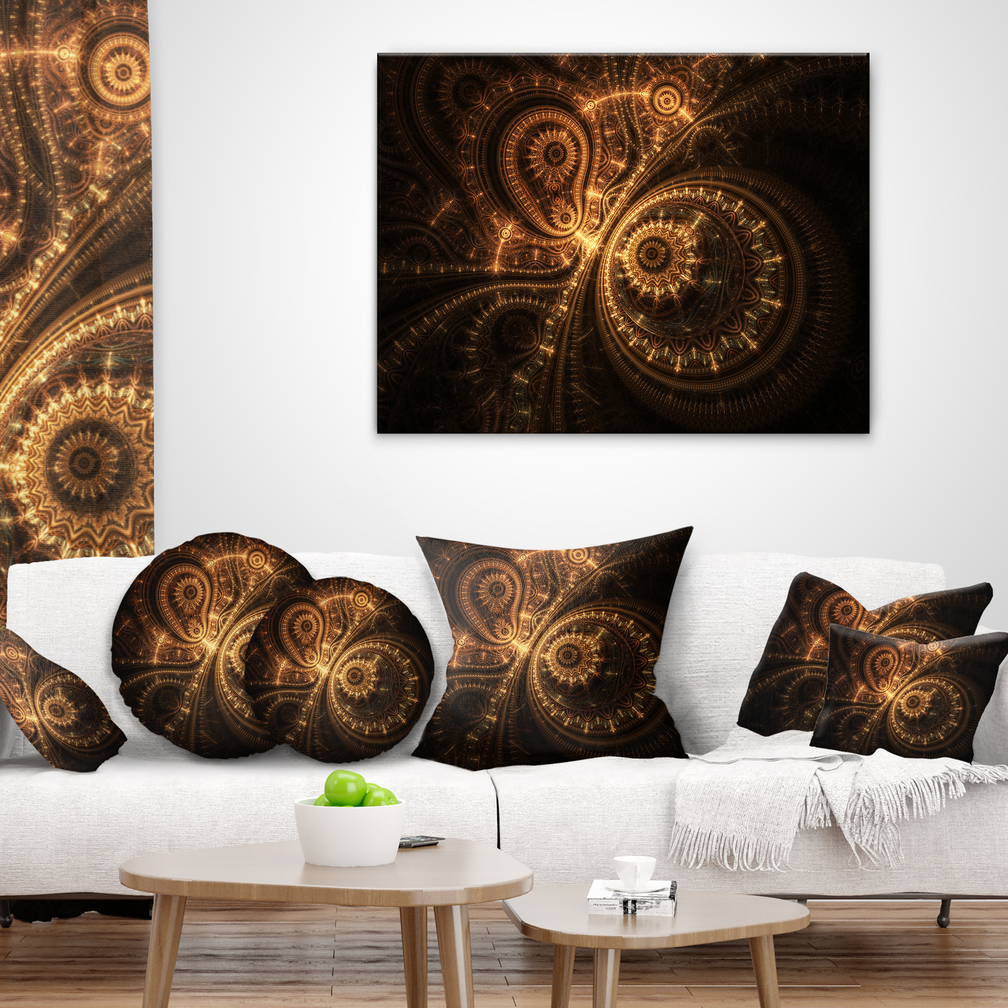 Designart Green Fractal Flower in Dark - Floral Throw Pillow - 18x18
