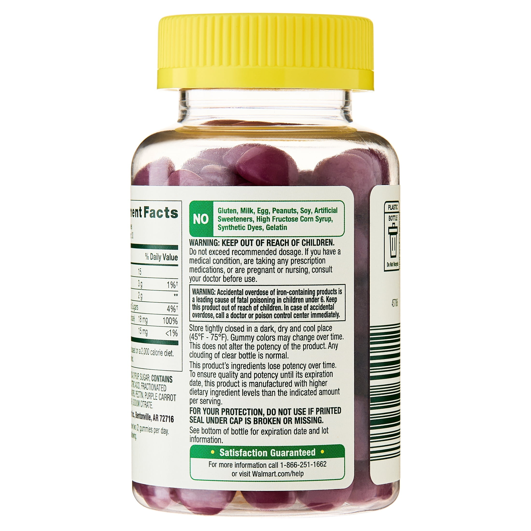 Spring Valley Iron Adult Vegetarian Gummies for General Wellness, Blackberry Lemon, 18 mg, 60 Count
