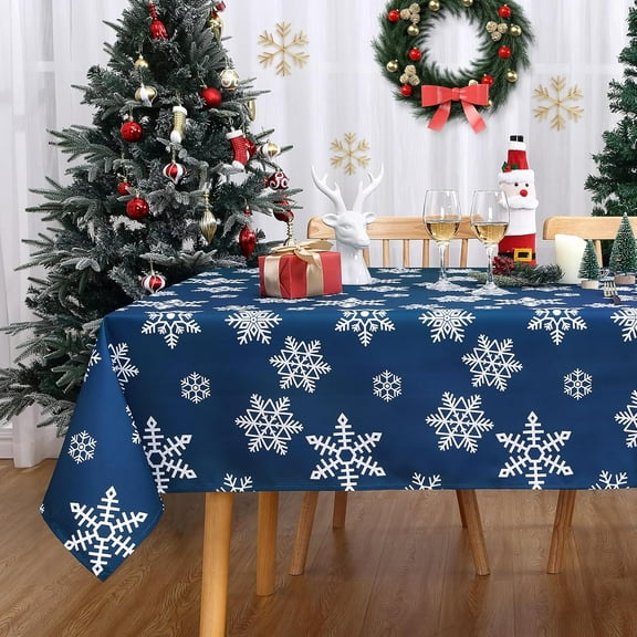 Christmas Tablecloth, Christmas Table Cloths Rectangle 60 x 120, Xmas Winter Tablecloth Blue Snowflake Outdoor Christmas Decorations Table Cover for Dinner Dining Room Picnic Party