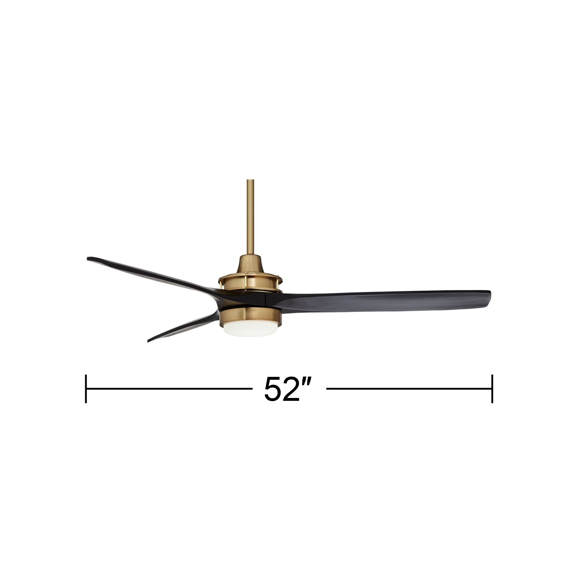 Casa Vieja 52" Windspun Indoor Ceiling Fan 3 Blade LED Light Remote Control Soft Brass Finish Motor Matte Black Finish Wood Blades
