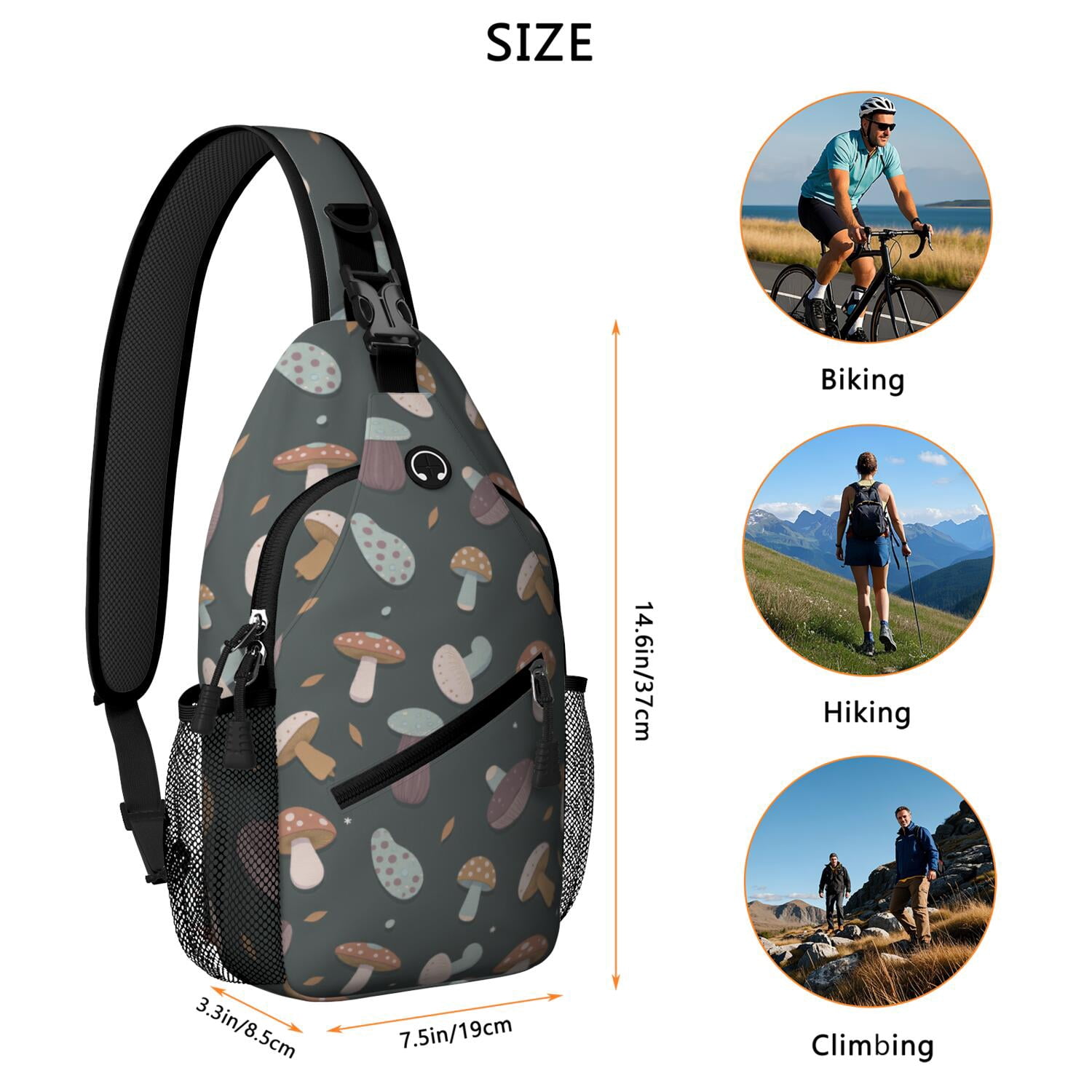 Sling Bag Mushroom Travel Sling Bag Backpack Purse for Men Women