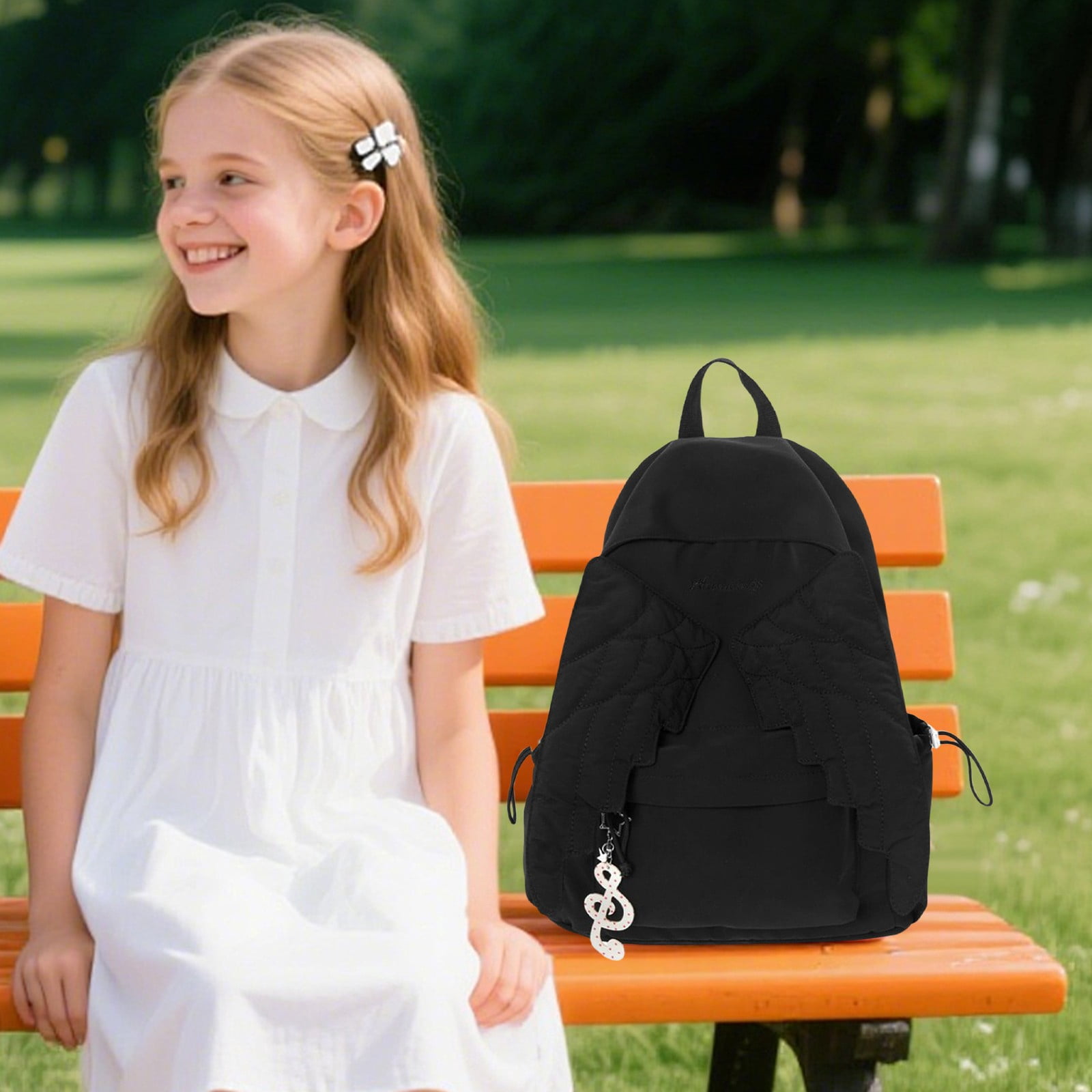 Angel Wing Backpack Cutecore Kawaii Backpack, Yifan Wings Backpack Cute Nylon Daypack with Large Capacity, Wings Backpack for Travel Black 15.7 x 12.6 in
