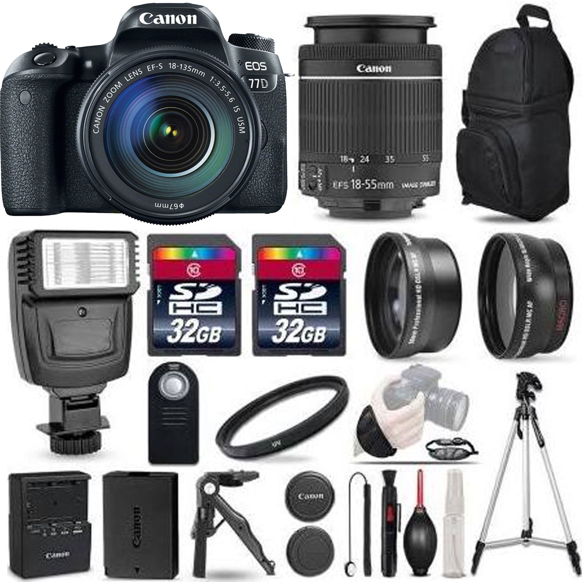 Canon EOS 77D DSLR Camera 1892C016 + 18-55mm IS-3 Lens Kit + Flash+ ...