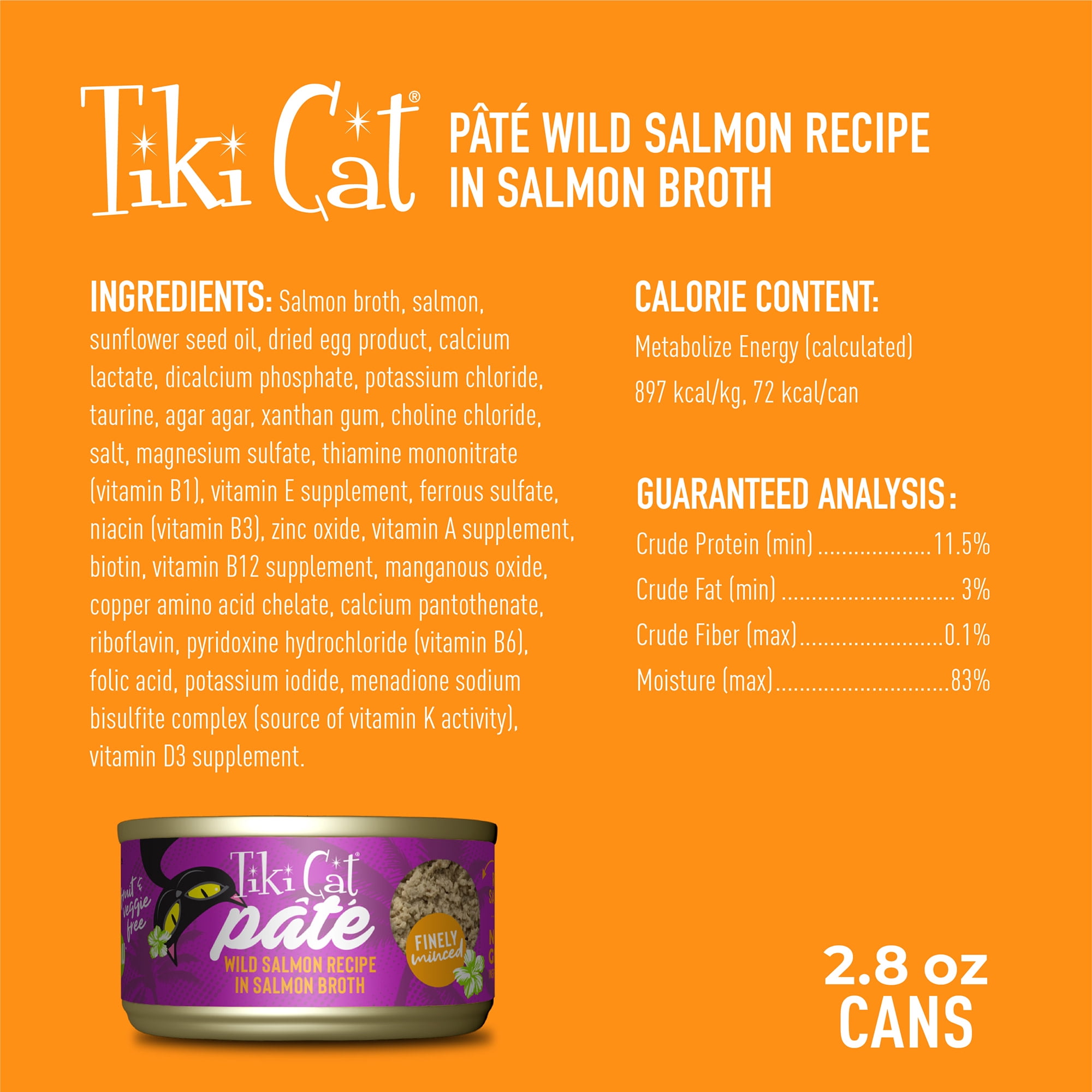 Tiki Cat Luau Pate Wet Cat Food, Salmon, 2.8 oz. Can