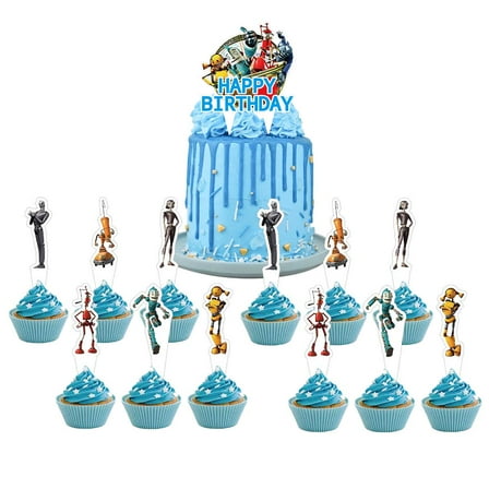 Robots Cake Topper CupcakeS Set Birthday Party Supplies Decoration Decor Kit