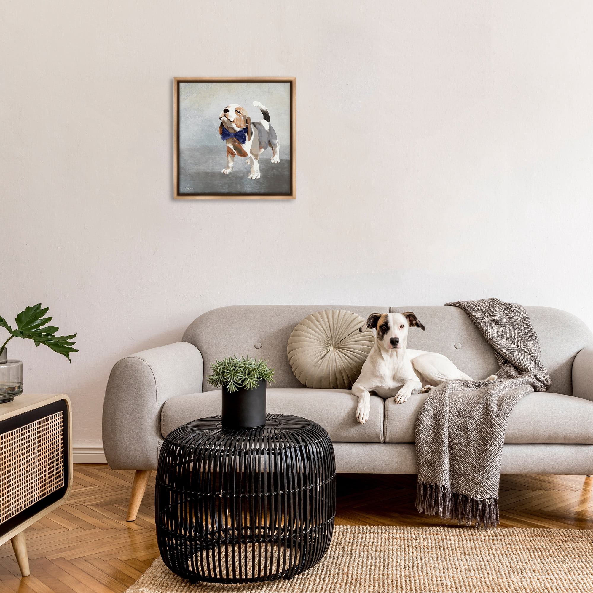 Stupell Industries Happy Beagle in Bowtie Animals & Insects Painting Brown Floater Framed Canvas Art Print Wall Art, 25 x 25
