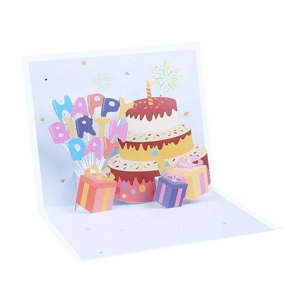 Tarjeta Pop-Up 3D Tarjeta De Feliz Cumpleaños Impresión Colorida Tarte De Cumpleaños Tarjeta De Cumpleaños Infantil Con Dibujos Animados Tarta