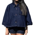 thumbnail image 5 of Womens 3/4 Sleeve Cropped Denim Jackets Casual Button Down Loose Coat with Pockets, 5 of 6