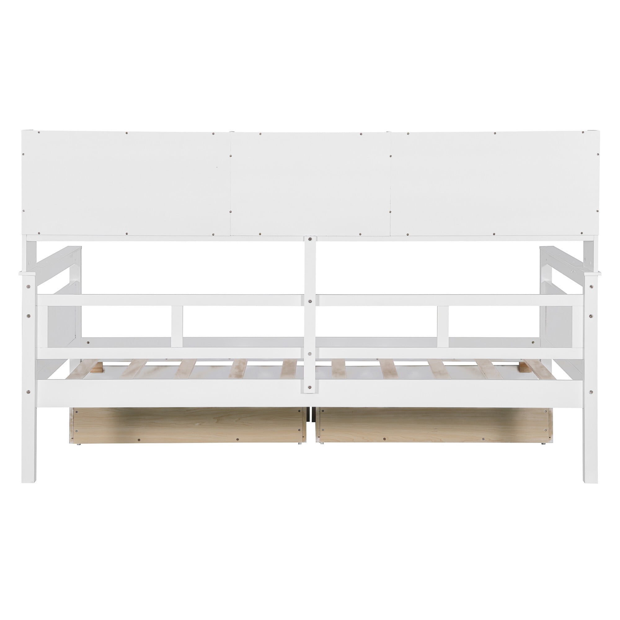 AENKYO Twin Size Wooden Daybed Bed Frame with 2 Storage Drawers and Headboard Shelf, Solid Wood Sofa Bed, White
