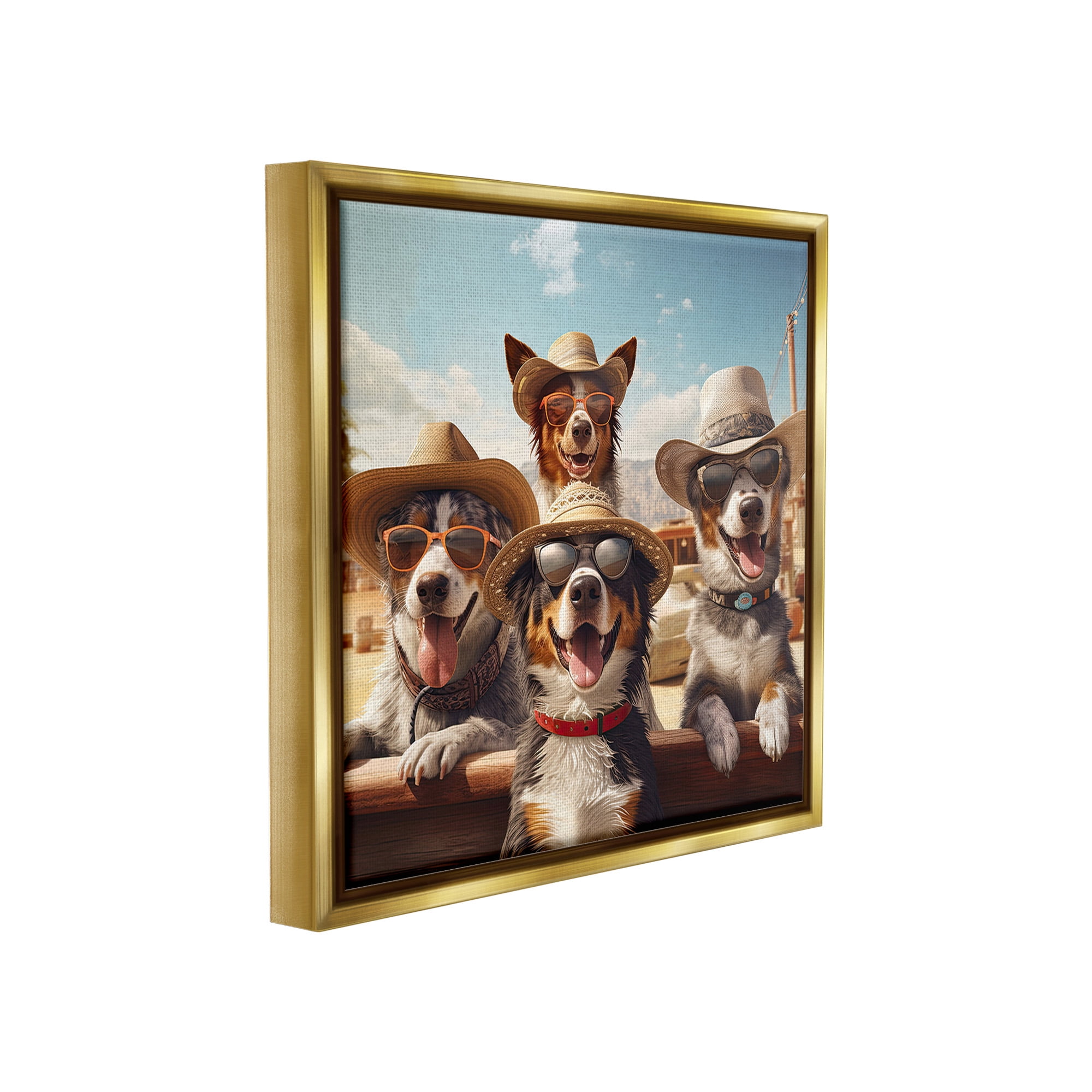 Stupell Industries Southwestern Cowboy Dogs Animals & Insects Painting Gold Floater Framed Canvas Art Print Wall Art, 18 x 18
