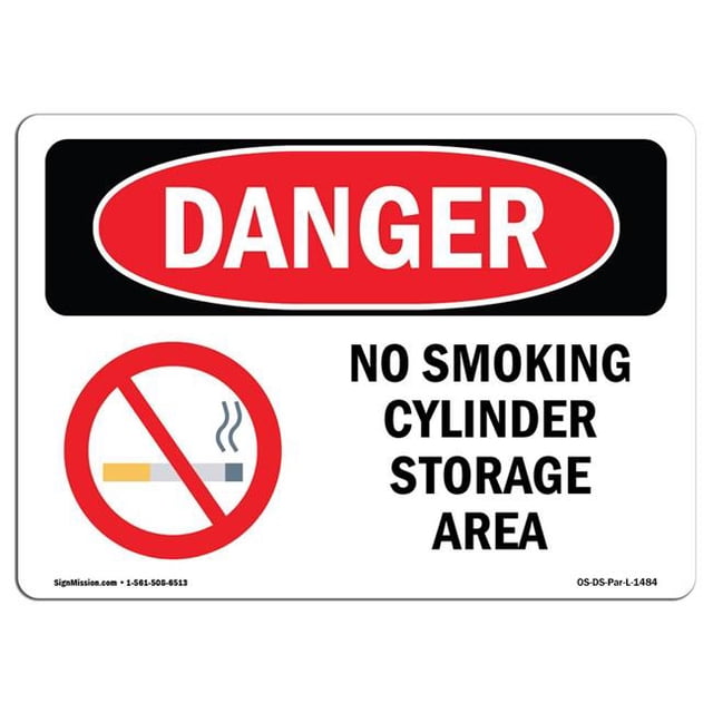 SignMission OS-DS-A-1218-L-1484 12 x 18 in. OSHA Danger Sign - No Smoking Cylinder Storage Area