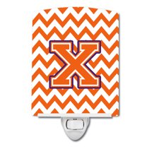 Caroline's Treasures CJ1062-XCNL Letter X Chevron Orange and Regalia Ceramic Night Light, 6x4x3", multicolor