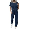 thumbnail image 1 of Timegard Ensemble 2 Pcs pour Femmes Manches Courtes Col Rond et Pantalon à Taille Élastique avec Cordon de Serrage Ensembles Décontractés Confortables, 1 of 5