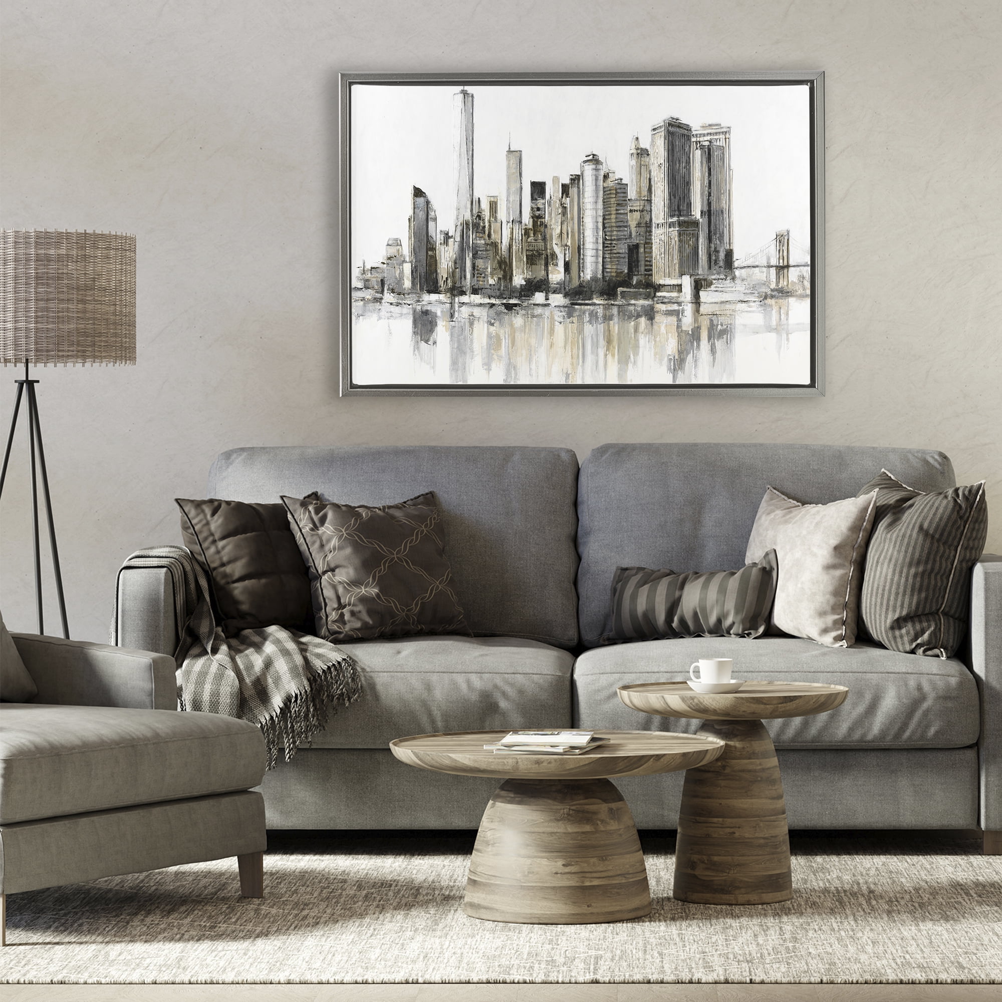 Stupell Industries Urban Skyline Reflection Gray Framed Floater Canvas Wall Art, design by Lorenzo Collective