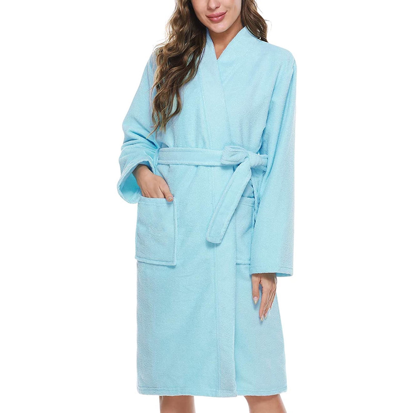 MISOWMNJOY - Womens Long Bathrobe Comfy Housecoats Terry Towelling Robe Lightweight Shaggy Full