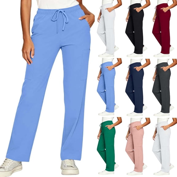 Scrub Pants For Women Elastic Waist Wide Leg Workwear Trouser Ladies Fall Medical Nurse Uniform Casual Trouser S-XXL