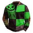 thumbnail image 3 of GrmtClth Halloween Holiday Party Long Sleeve Tops Men Stand Collar Snap Closure Color Block Patchwork Scary Witch Ghost Skeleton Graphic Casual Beach Golf Shirts Light Green XL, 3 of 6