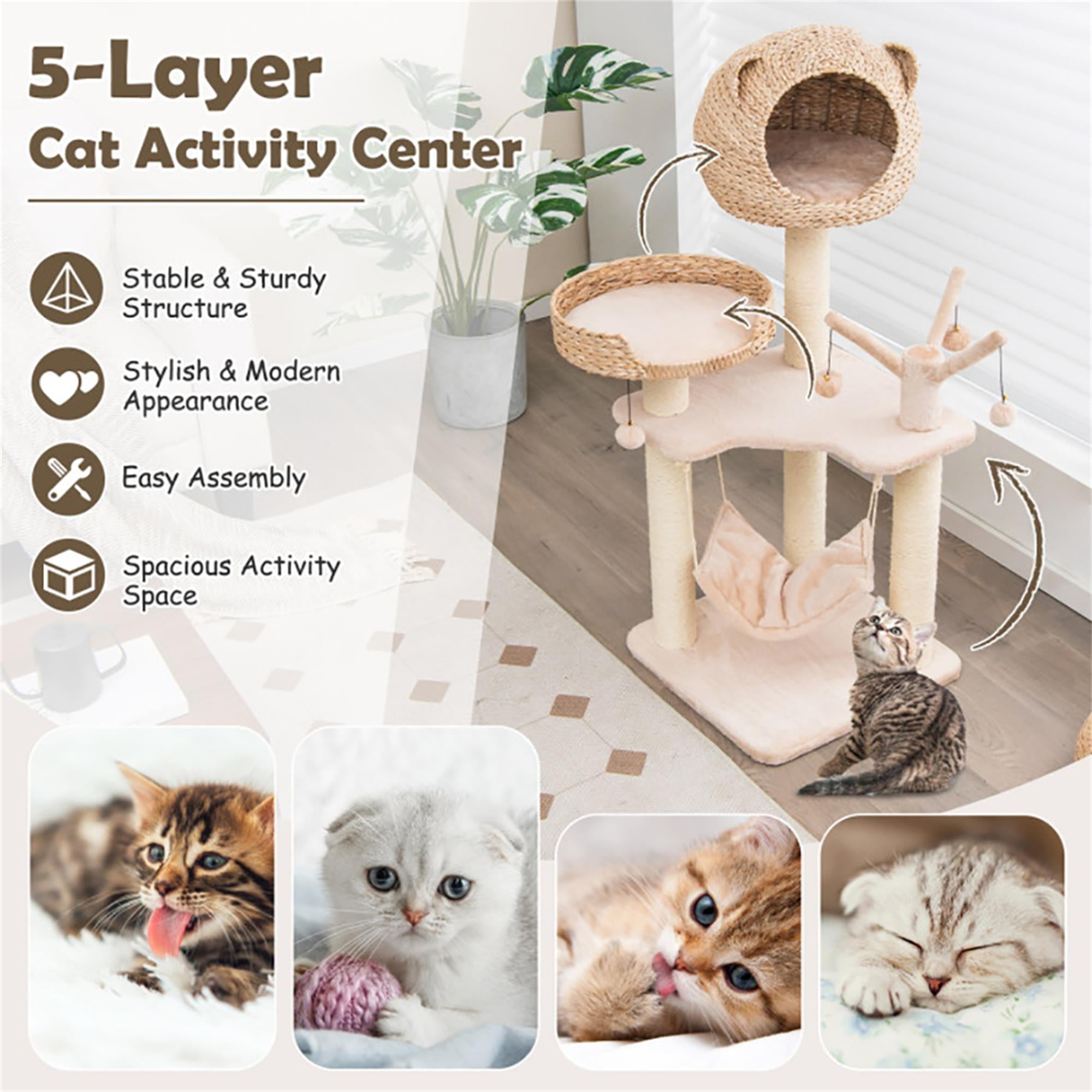 resenkos 48" Multi-level Cat Tree Tower with Hammock for Indoor Cats, Featuring with Cat Condo for Kittens and Cats, Beige
