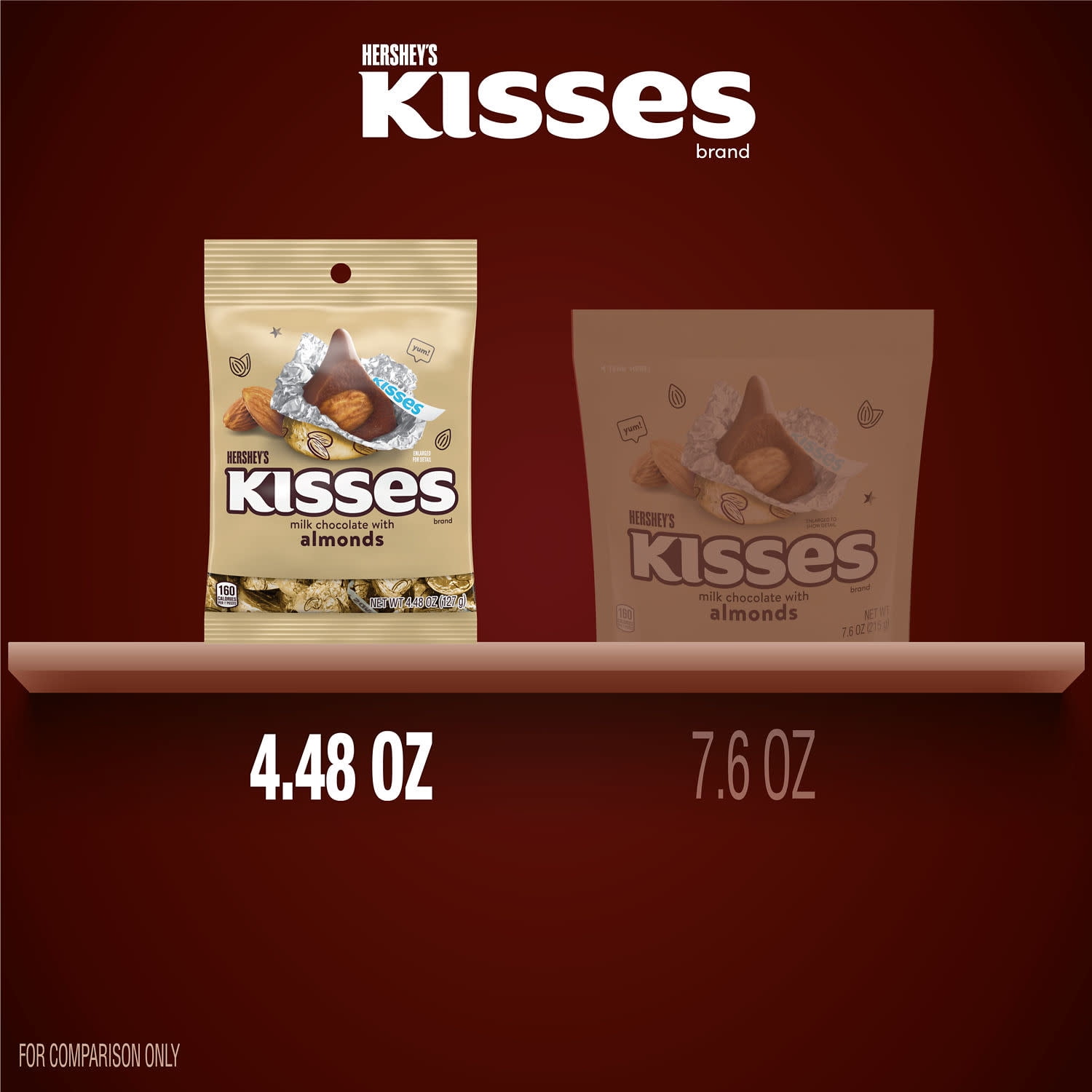 (6 pack) Hershey's Kisses Milk Chocolate with Almonds Candy, Bag 4.48 oz
