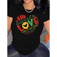 thumbnail image 1 of Heart & Letter Print Crew Neck T-Shirt, Casual Short Sleeve T-Shirt For Spring & Summer, Women's Clothing Tee For Adult, Men, Women, Teen, Teenager, Adolescent, Youth, 1 of 6