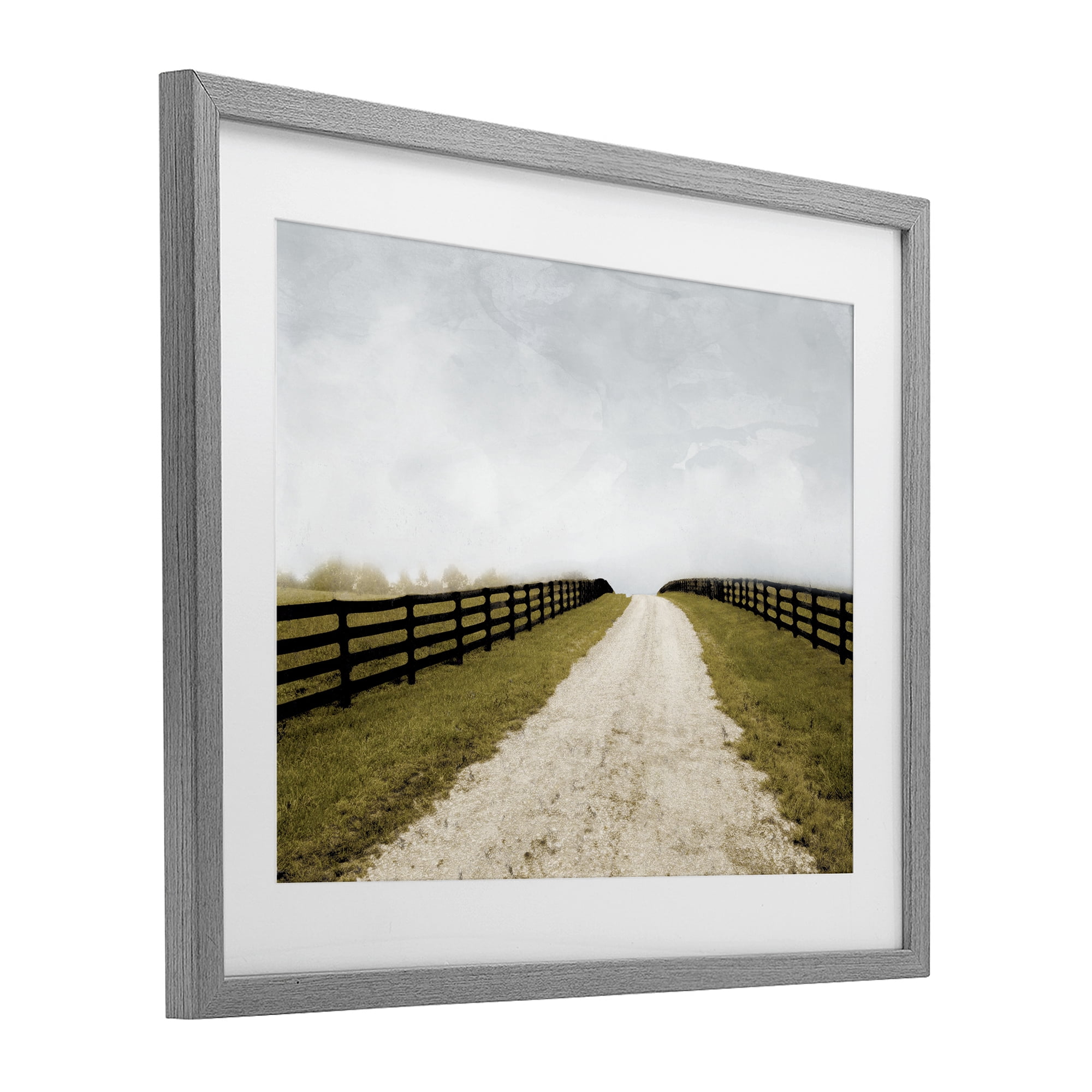 Stupell Industries Fenced Countryside Lane Gray Framed Print Under Glass, design by Ynon Mabat