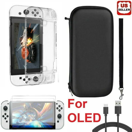 LINKPAL Case for Nintendo Switch OLED Model, Protection for Switch OLED Switch Case OLED Kit Accessories Cover for Nintendo Switch OLED with Tempered Glass Screen and Type C Charging Cable