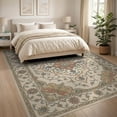 thumbnail image 3 of ODIKA 8'x10' Washable Area Rug Durable, Non-Slip Oushak Border Cream Farmhouse Bohemian Medium Boho Large Vintage Playful for Living Room, Under Sectional, Family, 3 of 7