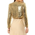 thumbnail image 3 of INSPIRE CHIC Women's Casual Long Sleeves Collarless Sequin Open Front Bolero Crop Shrug Jacket XL Gold, 3 of 7