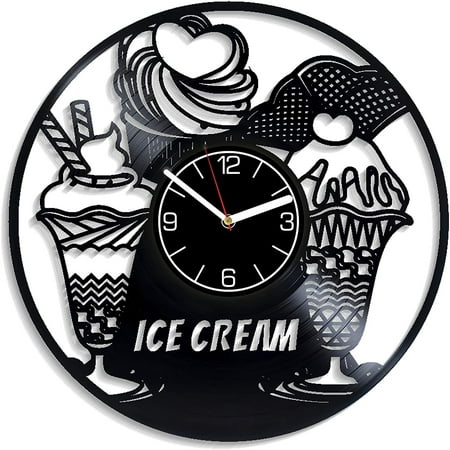 Food Kitchen Decoration 12 inch Wall Clock Xmas Gift Ice Cream Vinyl Record Wall Clock Gift For Her Ice Cream Wall Art Food Clock Ice Cream Wall Clock Exclusive Food Gift Ice Cream Vinyl Clock