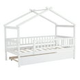 thumbnail image 5 of Holaki Twin Size Wood House Bed with Trundle and Guardrails for Kids, White, 5 of 7