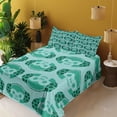 thumbnail image 2 of Ambesonne Monkey Emoji Fitted & Top Sheet Set with Shams, Funny Music Animal, Seafoam Sea Green Teal, 2 of 5