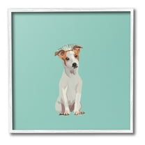 Stupell Industries Crowned Dog on Turquoise Animals & Insects Painting White Framed Art Print Wall Art, 17 x 17