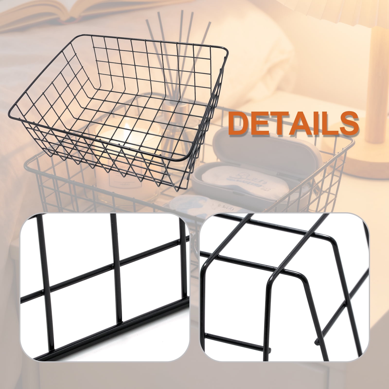 2-Pack Black Metal Wire Storage Baskets, Multi-Use Organizer Bins for Kitchen Pantry Laundry, 11 x 8.5 x 4.7 inches Home Organization