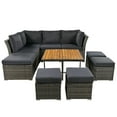 thumbnail image 4 of 9 Pieces Outdoor Patio Furniture Set Outdoor Sectional Rattan Sofa Set Manual Wicker Patio Conversation Set with Ottomans, Solid Wood Coffee Table for Yard Deck Porch(Grey), 4 of 9