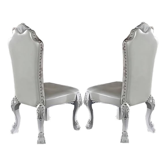 Benjara Ally 25" Side Chair Set of 2- Curved Top- Carved Scrolled Motifs- White