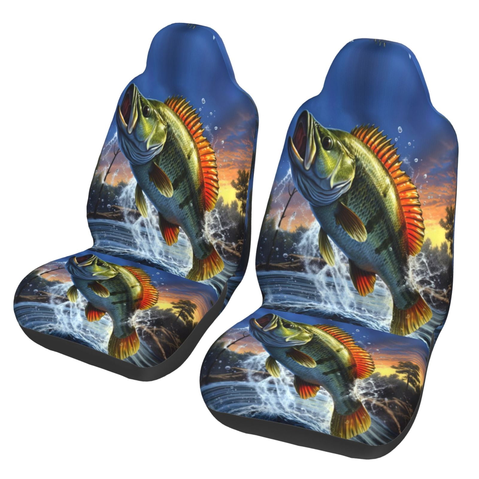 KAKALAD Bass Fish Jumping 04 Car Seat Covers Set Vehicle Front Seats Protector 2 Pcs