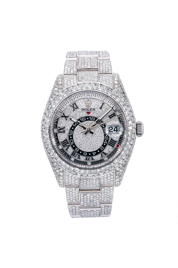 Pre-Owned Rolex Sky-Dweller 42MM 326934 Diamond Paved Roman Dial Diamond Bezel Stainless Steel Full Diamond Oyster Bracelet 16.75ct