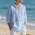 thumbnail image 5 of Yusimy Men's Casual Beach Long Sleeve Hoodie - Pullover Style, Drawstring Hood, Half-Button Henley & Functional Pockets, 5 of 9