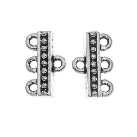 Fine Silver Plated Pewter 3-Strand Reducer Bead Bars 14.8mm