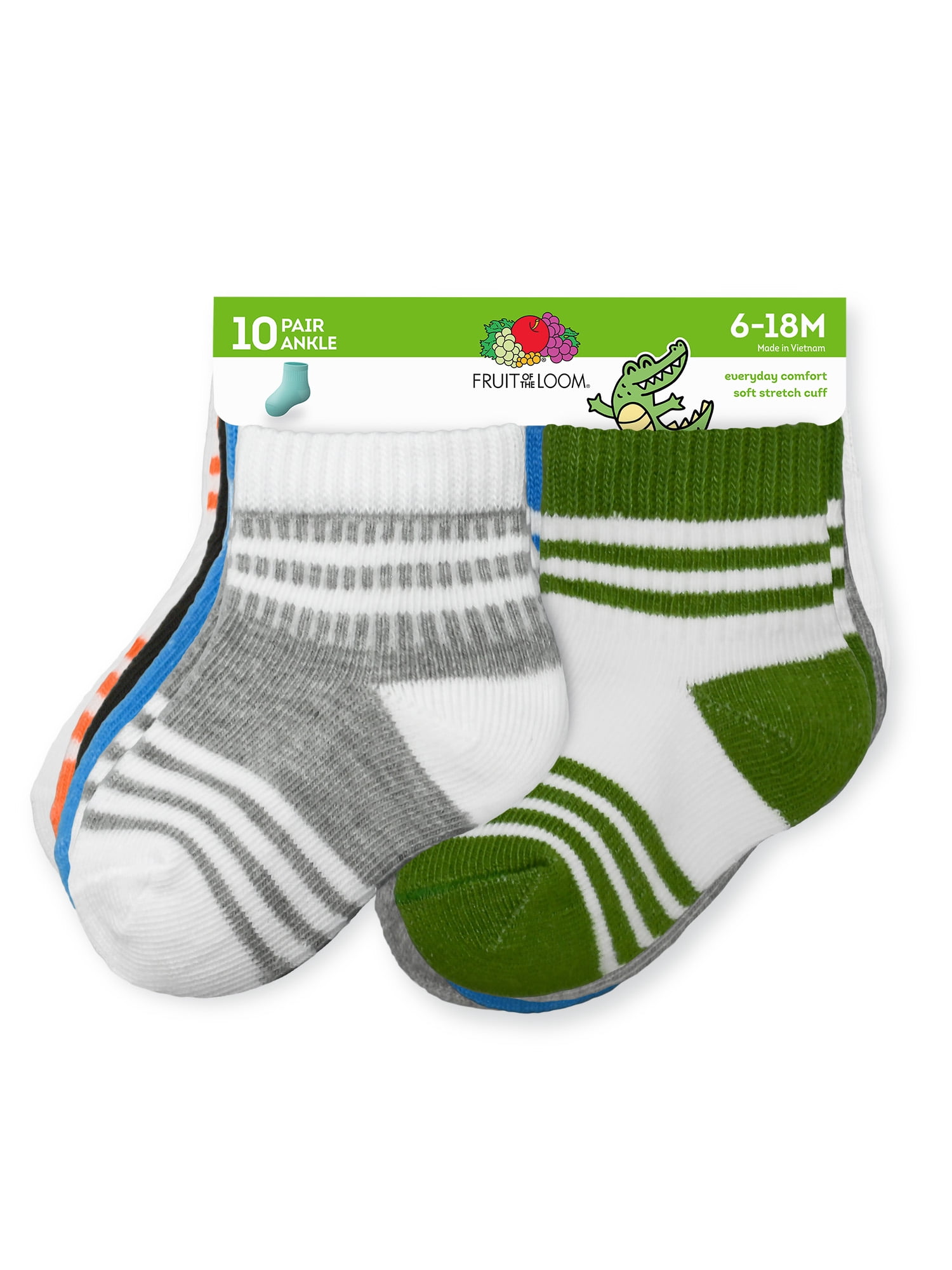 Fruit Of The Loom Toddler Ankle Socks, 10- Pack, Size 6M- 5T