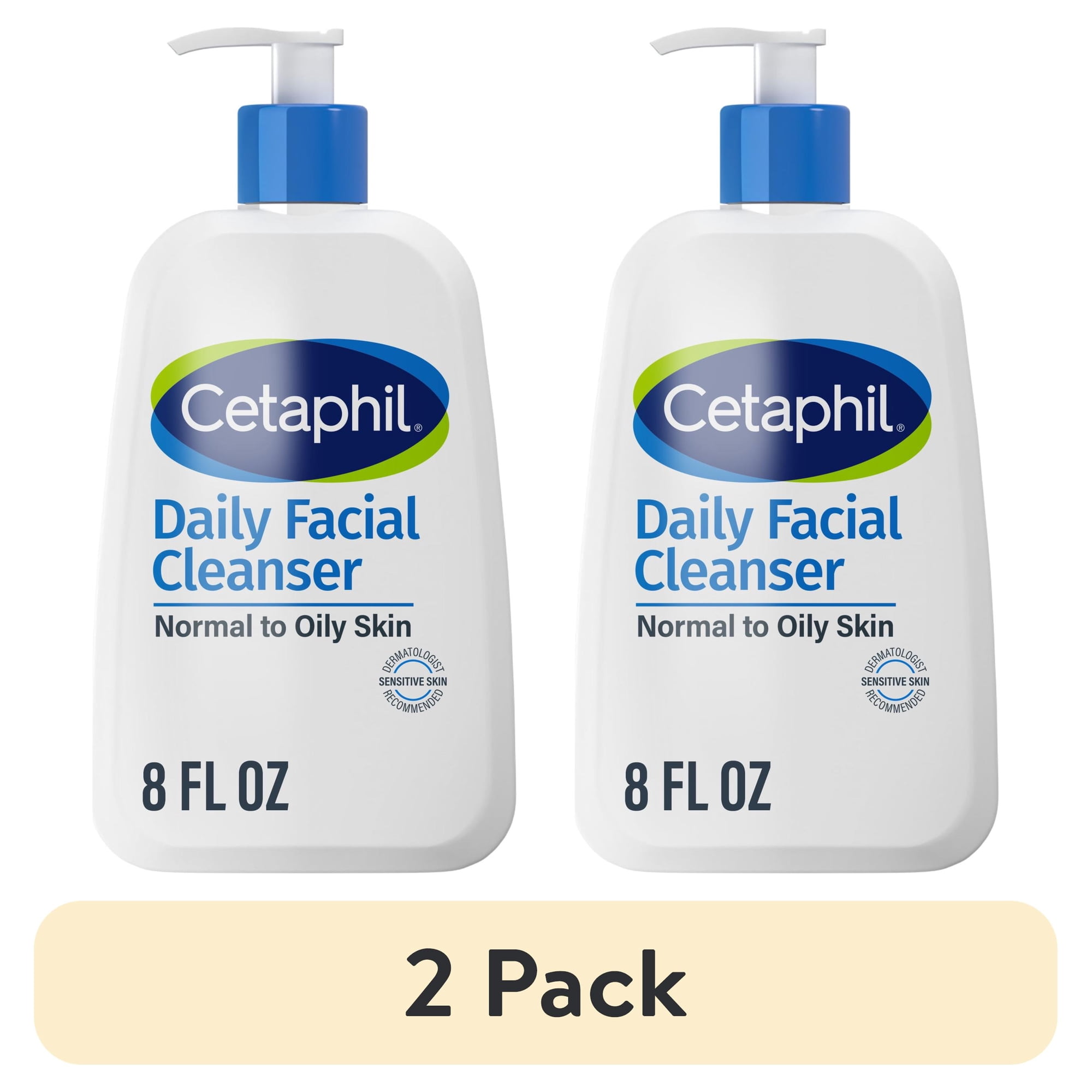 (2 pack) Cetaphil Daily Facial Cleanser Face Wash for Sensitive, Normal to Oily Skin, 8 fl oz