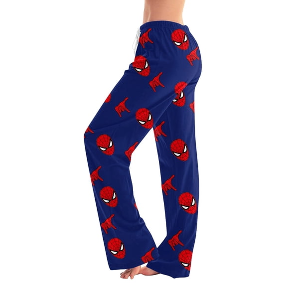 Spider Hero Halloween Pants Women's Lounge Pajama Pants Loose Fit Casual Drawstring Elastic Waist Sleep Pants Graphic Printed Home Sleepwear Soft Cozy Lounge Trousers, Royal Blue, M