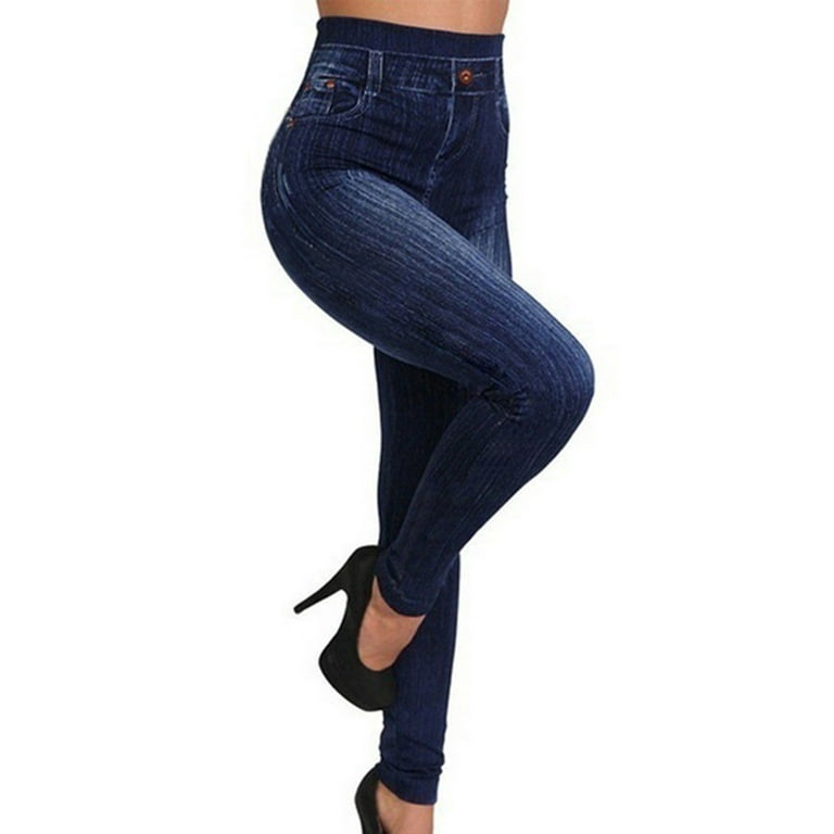 JWZUY Denim Tight Leggings for Women High Waist, Stretchy Jeans Slim Fit  Leg Pull on Jean with Pockets Dark Blue XXL 