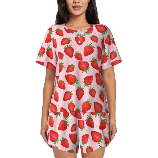 Fotbe Strawberries Conjunto de Pijama Estampado para Mujer, 2 Piezas, Ropa de Dormir con Camiseta de Manga Corta y Shorts Suaves-Small