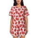 thumbnail image 1 of Fotbe Strawberries Conjunto de Pijama Estampado para Mujer, 2 Piezas, Ropa de Dormir con Camiseta de Manga Corta y Shorts Suaves-Small, 1 of 6
