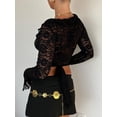 thumbnail image 5 of KelaJuan Women's Summer Fitted Crop Tops Black Long Sleeve V Neck Ruffle Sheer Going Out Tops, 5 of 6